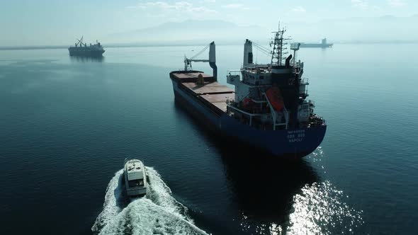 Sea B oat Cargo Ships İnspection Cargo Ship, Boat at Sea, Stock Footage