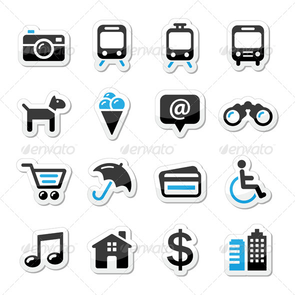 Travel Tourism and Transport Icons Set - Vector - Travel Conceptual