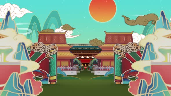 Chinese Traditional Cartoon Painting Stage Background