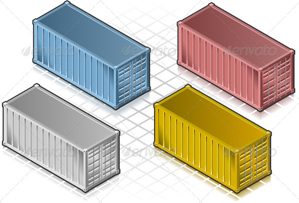 Isometric Container in Various Colors - Objects Vectors