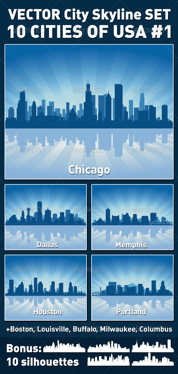 Vector City Skyline Set. USA #1 - Buildings Objects