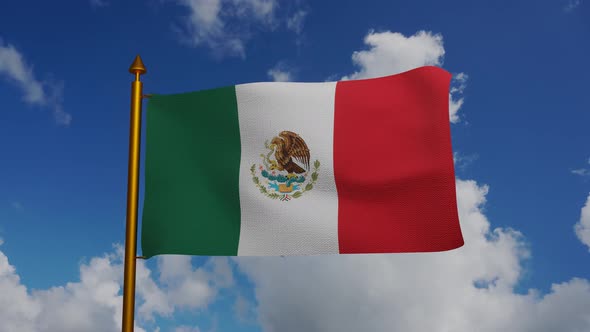 National flag of Mexico waving with flagpole and blue sky timelapse alt