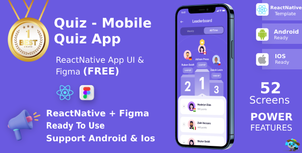 Quiz | ANDROID + IOS + FIGMA (FREE) | UI Kit | React Native | Online  Quiz Game