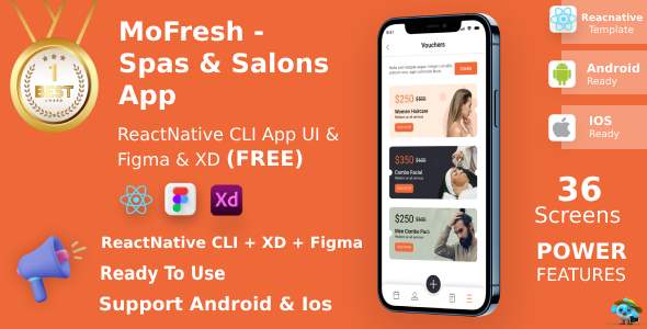 Spas & Salons App ANDROID + IOS + FIGMA + XD | UI Kit | ReactNative CLI | MoFresh