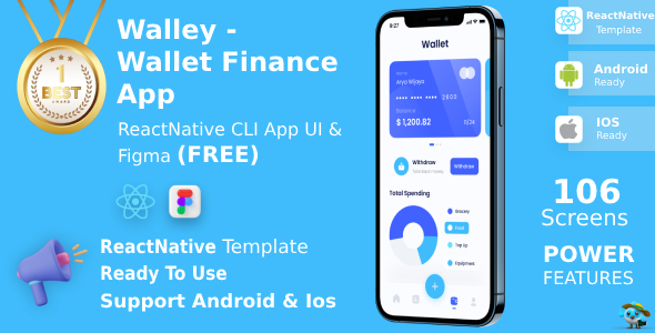 Wallet Finance App | UI Kit | ReactNative CLI | Figma FREE | Walley Wallet