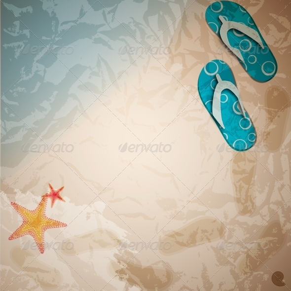 Sandals and Starfish at Beach - Miscellaneous Vectors