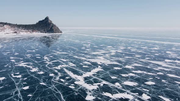 Frozen Lake Baikal Aerial View alt