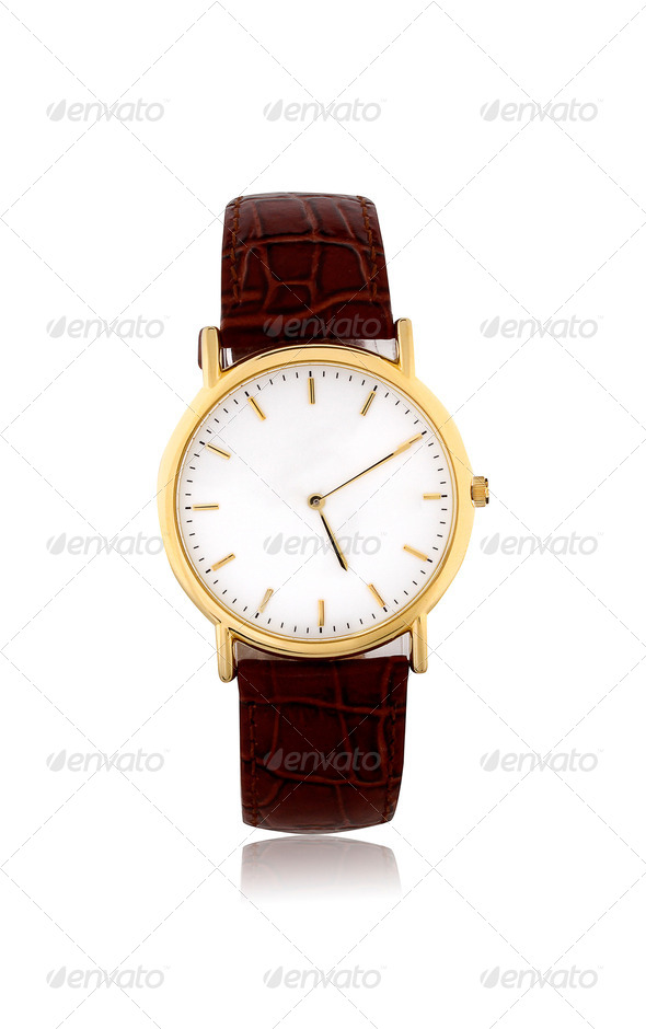 golden watches on white background - Stock Photo - Images