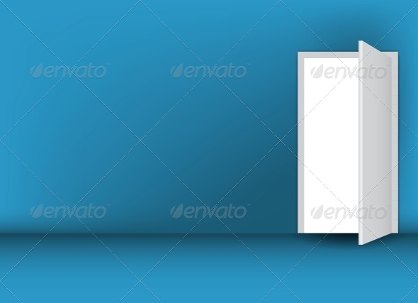 Open White Door on a Green Wall - Miscellaneous Vectors