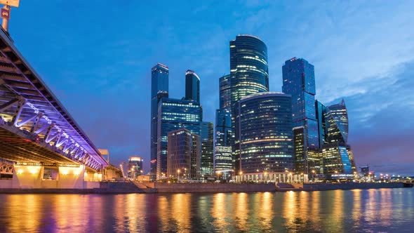 Night to Day time lapse of Moscow City business district alt