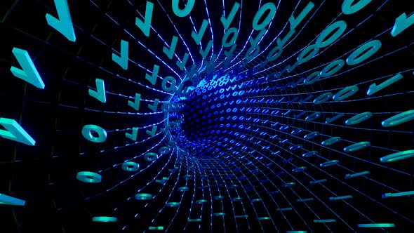HD Artistic infographics binary numbers rotation tunnel. Technology Network Data Connection