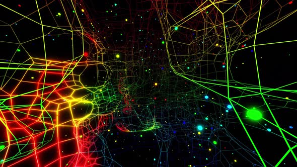 Vj Loop Fly Through 3d Space with Complex Net Structure Neon Light alt