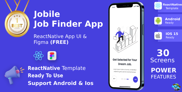 Jobile App ANDROID + IOS + FIGMA | UI Kit | ReactNative | Online Job Finder App