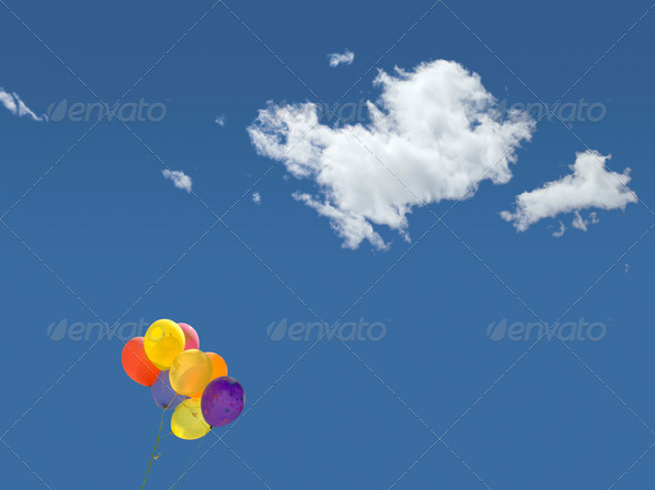balloons and clouds in the blue sky