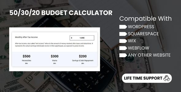 50 30 20 Budget Calculator - Web Calculator for your Website