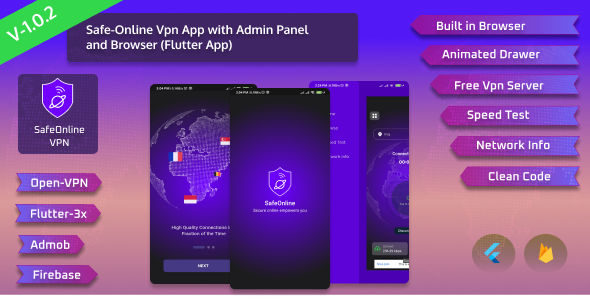 Safe-Online Vpn App with Admin Panel || Admob || Browser (Flutter App)