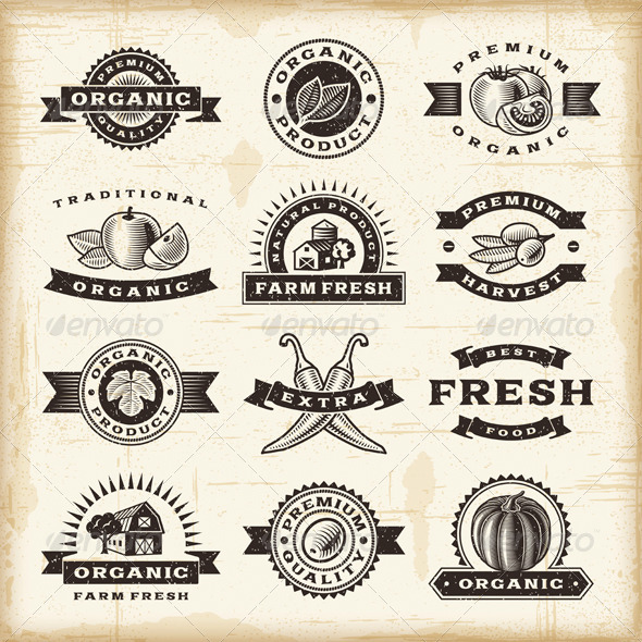 Vintage Organic Harvest Stamps Set - Decorative Symbols Decorative