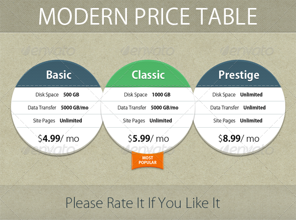 Modern Price Table - Tables Web Elements