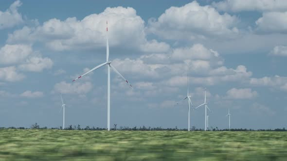 Wind Driven Generators with Turning Blades in Green Field