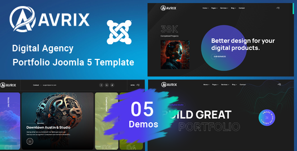 Avrix – Joomla 5 Digital Agency Portfolio Template