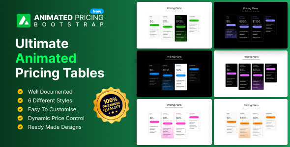 Bootstrap animated pricing cards with dynamic price control