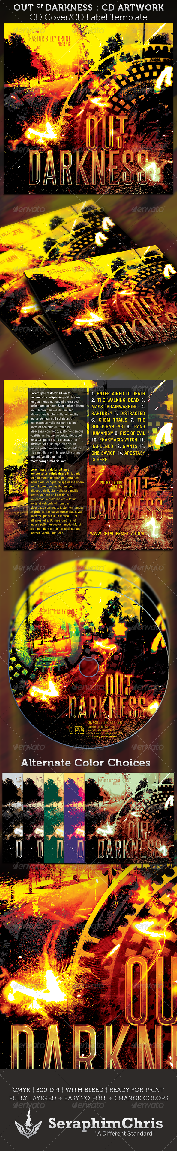Out of Darkness CD Cover Artowork Template - CD & DVD Artwork Print Templates