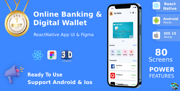 Werolla Online Banking & Digital Wallet ANDROID + IOS + FIGMA | UI Kit | Reactnative CLI