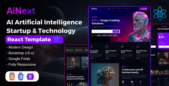 AiNext - AI Artificial Intelligence Startup & Technology React Template