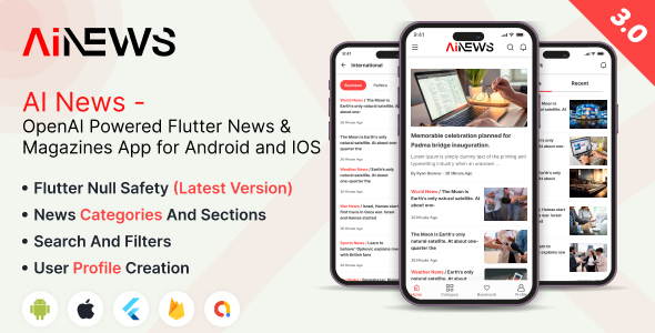 AI-News Flutter News and Magazine App | Android and IOS | Advance AI Support for Image and Article