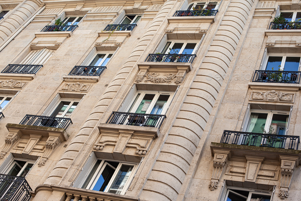 Low angle view of a stylish residence in Paris - Stock Photo - Images