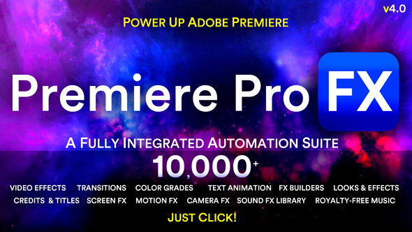Premiere Pro FX Plugins Extension - Video Effects I Transitions I Colors I Motion I SFX I Music