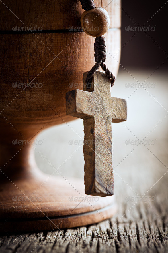 still life with wooden cross - Stock Photo - Images
