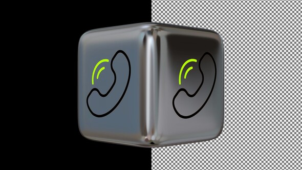 Animated Phone Call Icon on a Silver Cube, Alpha Channel, Looped, Exclusive, 3D Render