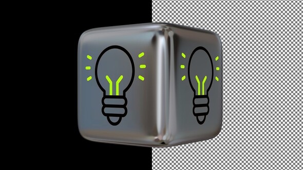 Animated Energy Icon on a Silver Cube, Alpha Channel, Looped, Exclusive, 3D Render