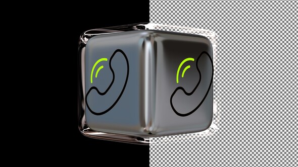 Animated Phone Call Icon on a Glass Cube, Alpha Channel, Looped, Exclusive, 3D Render