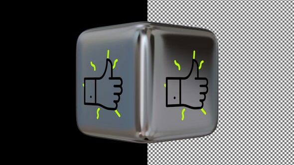 Animated Like Icon on a Silver Cube, Alpha Channel, Looped, Exclusive, 3D Render
