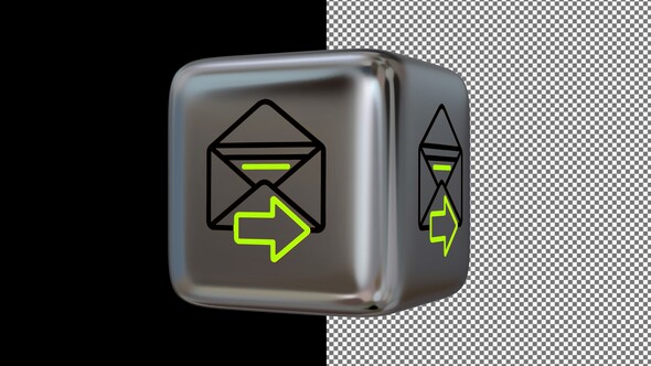 Animated Message Icon on a Silver Cube, Alpha Channel, Looped, Exclusive, 3D Render