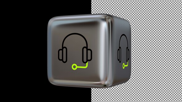 Animated Support Icon on a Silver Cube, Alpha Channel, Looped, Exclusive, 3D Render