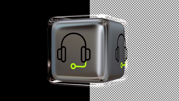 Animated Support Icon on a Glass Cube, Alpha Channel, Looped, Exclusive, 3D Render alt