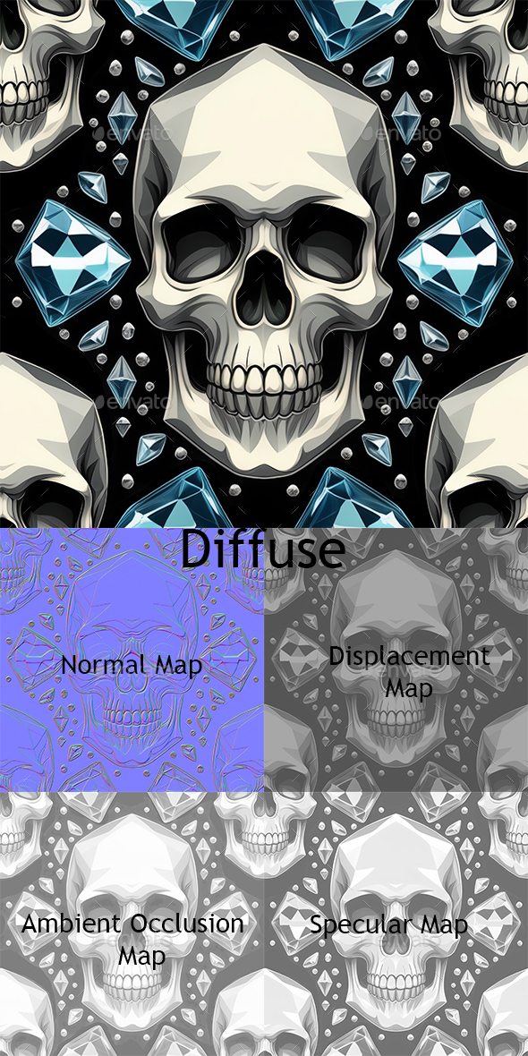 2D Skeletion Skull pattern tile texture