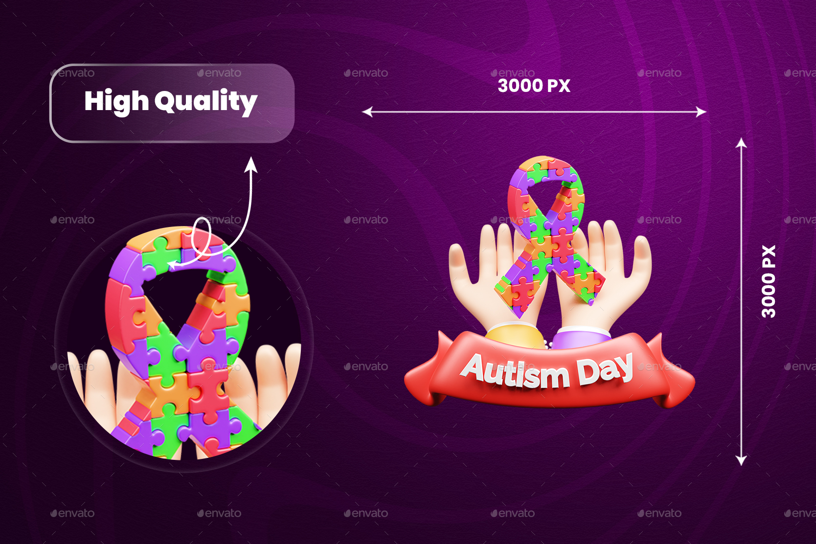 World Autism Awareness Day 3d Illustration Icon Pack, Graphics ...