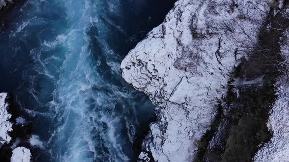A Drone with Cinematic Movements Shows the Beautiful Icelandic Waterfall 