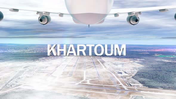 Commercial Airplane Over Clouds Arriving City Khartoum