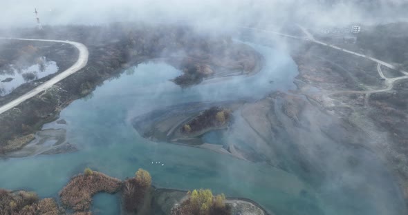 Misty Early Winter Monring Al Lake Where Water Evaporates Creating Amazing Fog