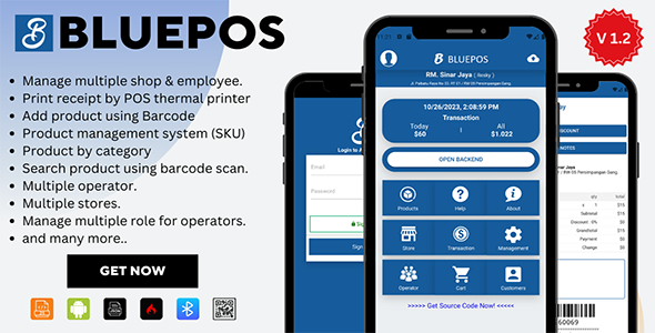 BLUEPOS - Android Mobile Point of sale (POS) With Admin Backend API