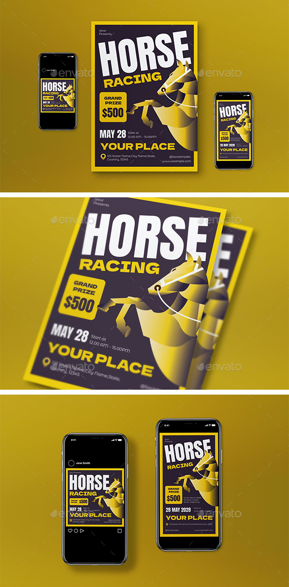 [DOWNLOAD]Yellow Gradient Horse Racing Flyer Set