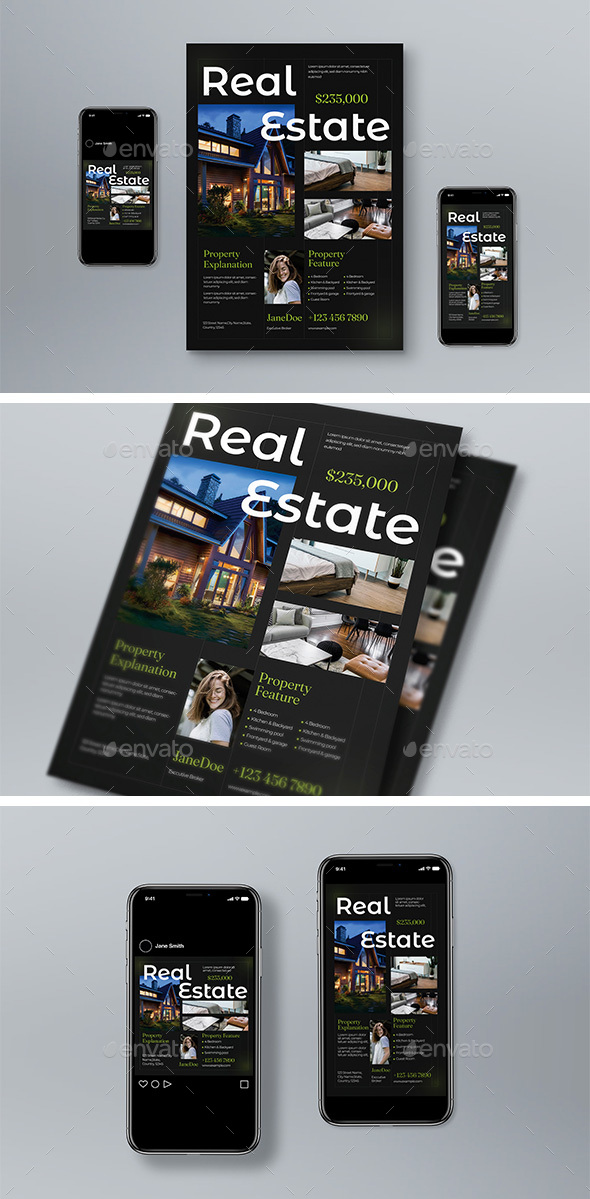 Black Swiss Real Estate Flyer Set