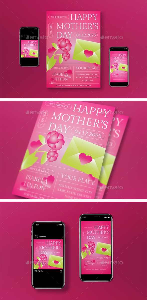 Pink Modern Happy Mother's Day Flyer Set