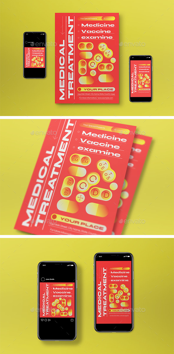 Red Antidesign Medical Treatment Flyer Set