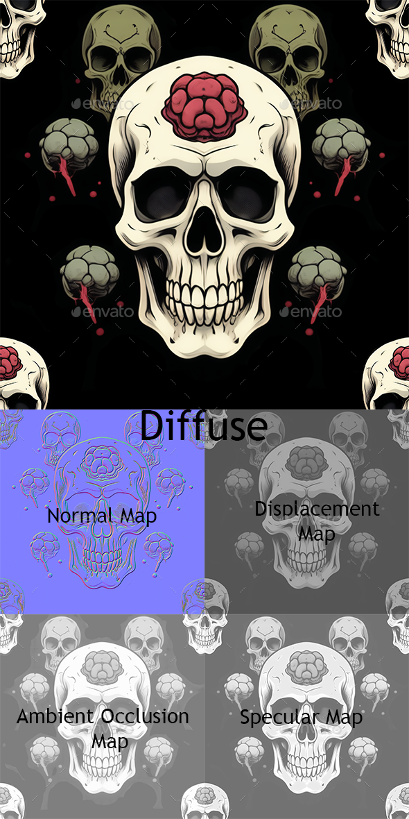 2D Skeletion Zombie Skull pattern tile texture